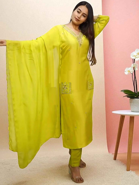 Dhiyona SN Women's Embroidered Straight Pure Cotton Kurta & Pyjamas With Dupatta