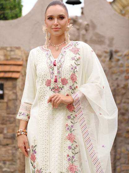 Floral Embroidered Regular Sequinned Kurta With Trousers & Dupatta