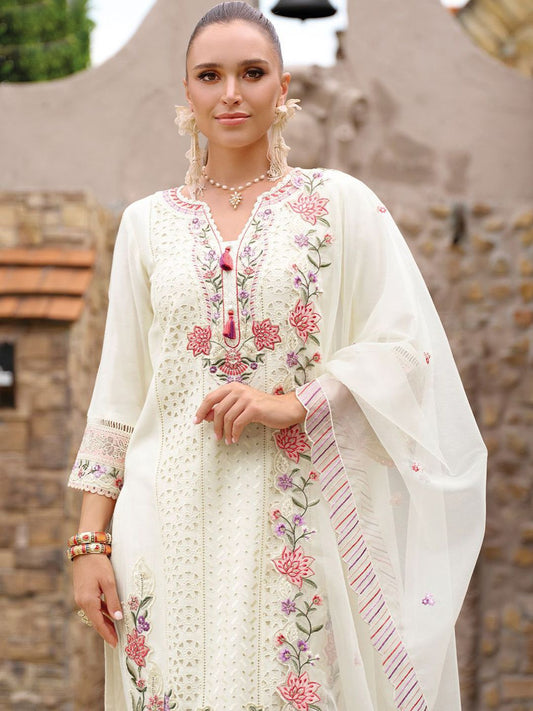 Floral Embroidered Regular Sequinned Kurta With Trousers & Dupatta