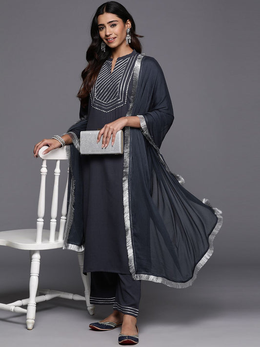 Dhiyona VA Women'sYoke Design Gotta Patti Straight Kurta & Trousers With Dupatta