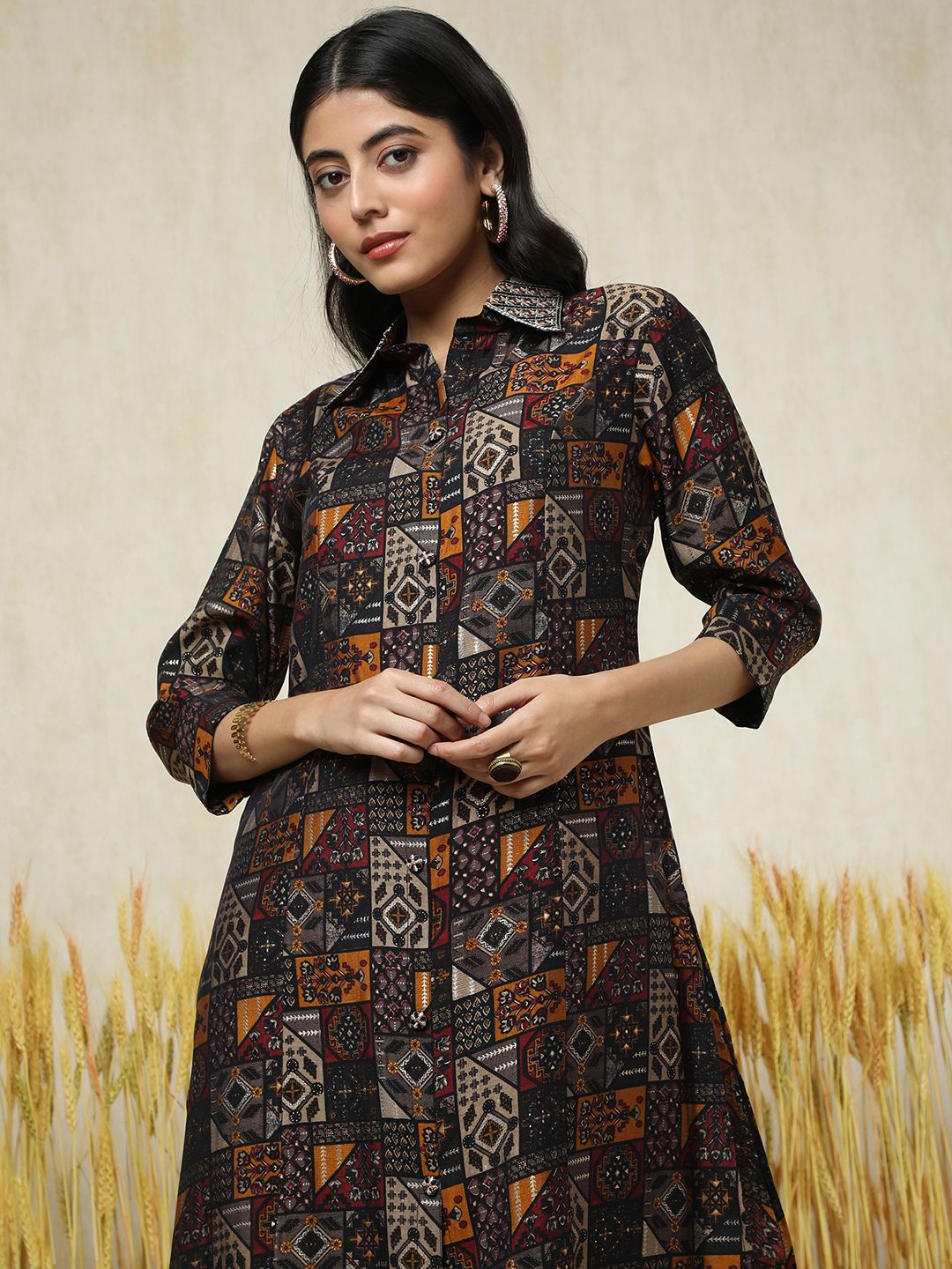 Dhiyona SO Women's Women Ethnic Motifs Printed Regular Mirror Work Kurta with Palazzos