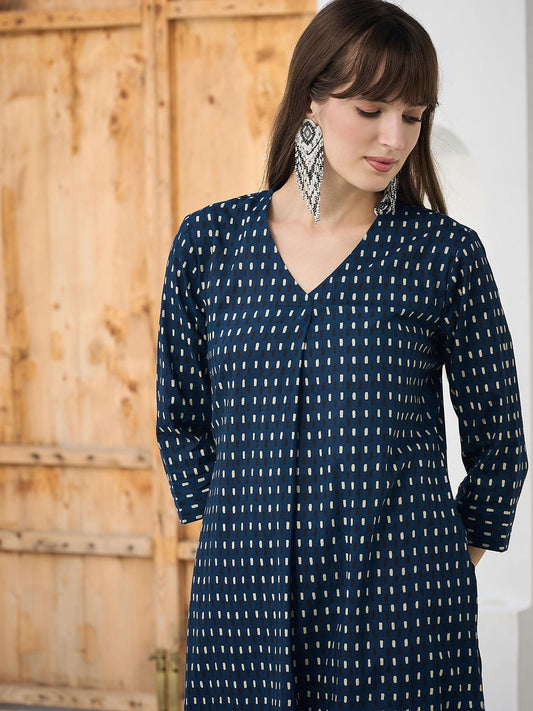 Dhiyona IE Printed Pure Cotton V-Neck Top With Trousers Co-Ords