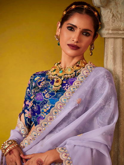 Dhiyona KM Women Ethereal Elegance: Purple Silk Saree With Embroidered Blouse