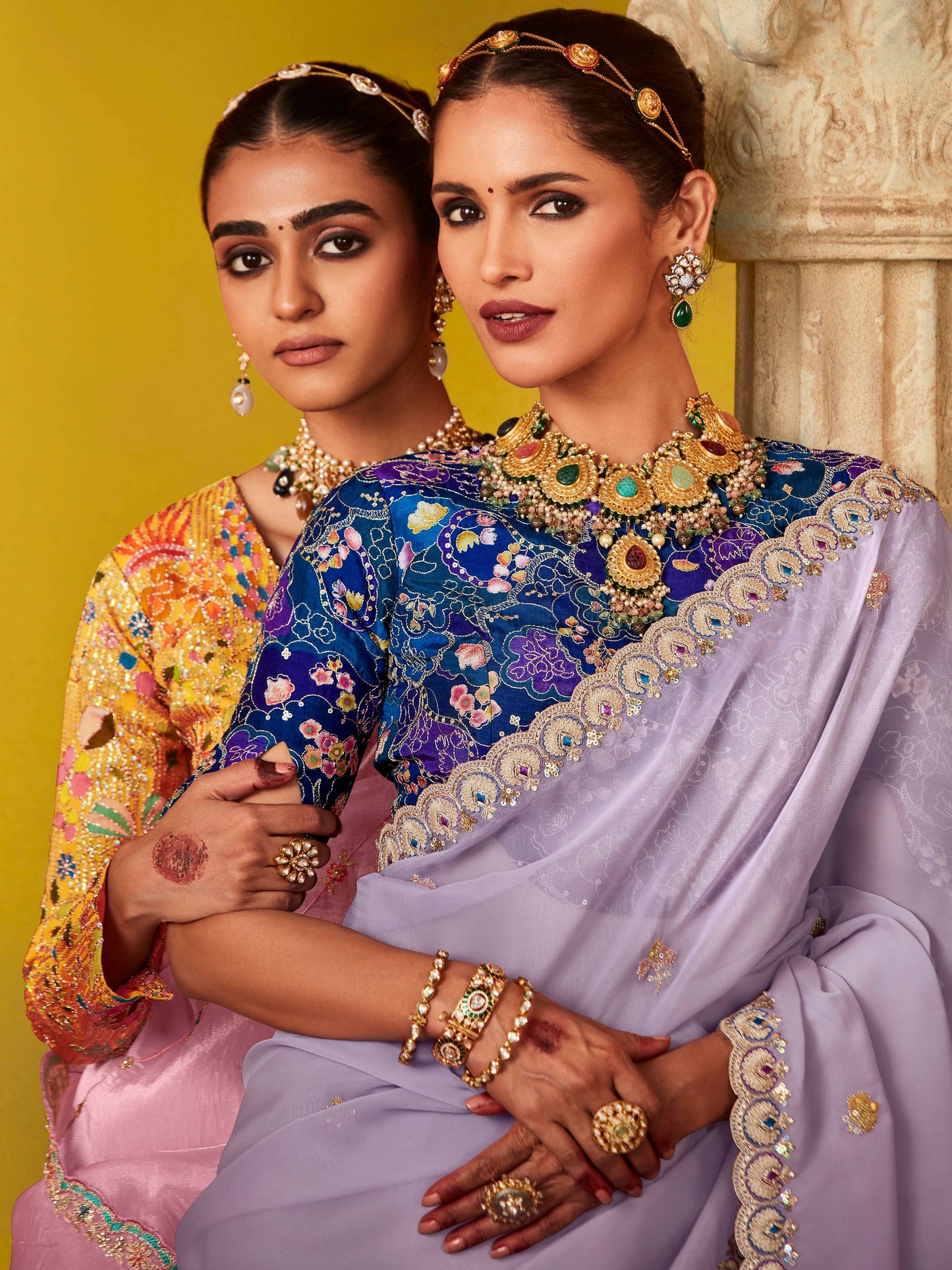 Dhiyona KM Women Ethereal Elegance: Purple Silk Saree With Embroidered Blouse