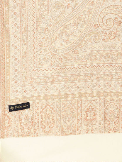 Dhiyona PA Women Off- White Woven Design Wool Jamawar Shawl