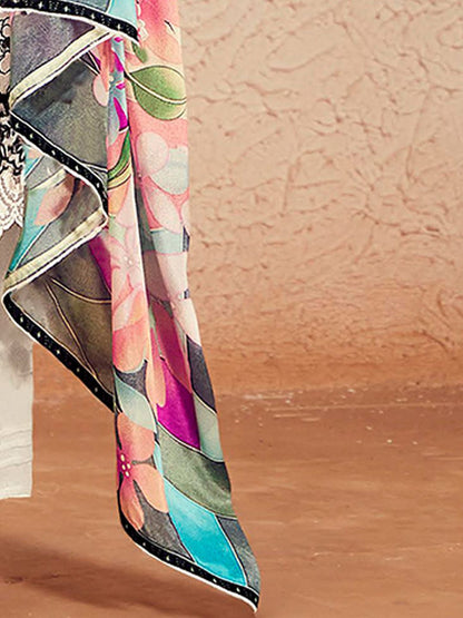 Dhiyona IE Women Floral Printed Regular Thread Work Kurta with Trousers & With Dupatta