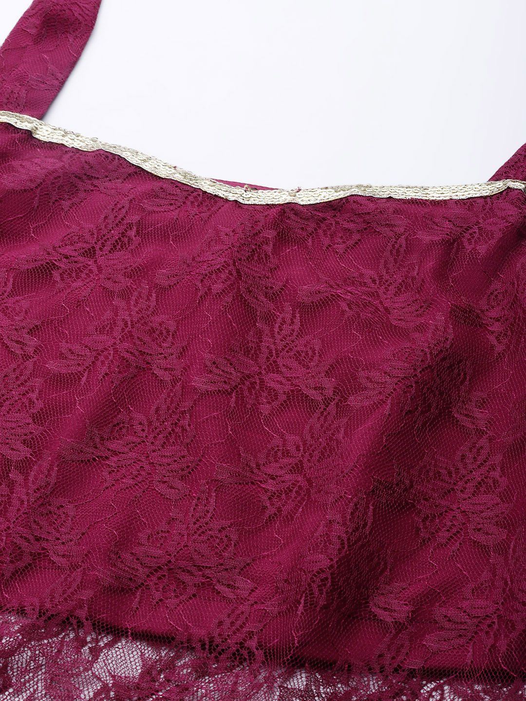 Dhiyona VA Women's Magenta Floral Lace Kurta with Sharara