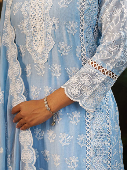 Women Ethnic Motifs Embroidered Thread Work Cotton Kurta with Trousers & Dupatta