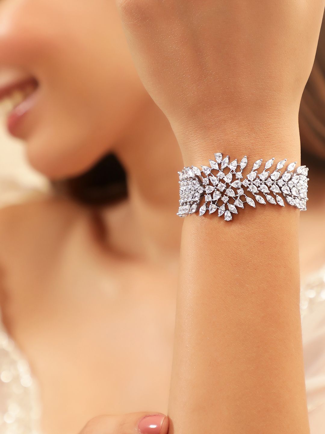 Dhiyona RJ Women's Rhodium Plated Marquise and Pear Crystal CZ Demi-fine Luxury Bracelet