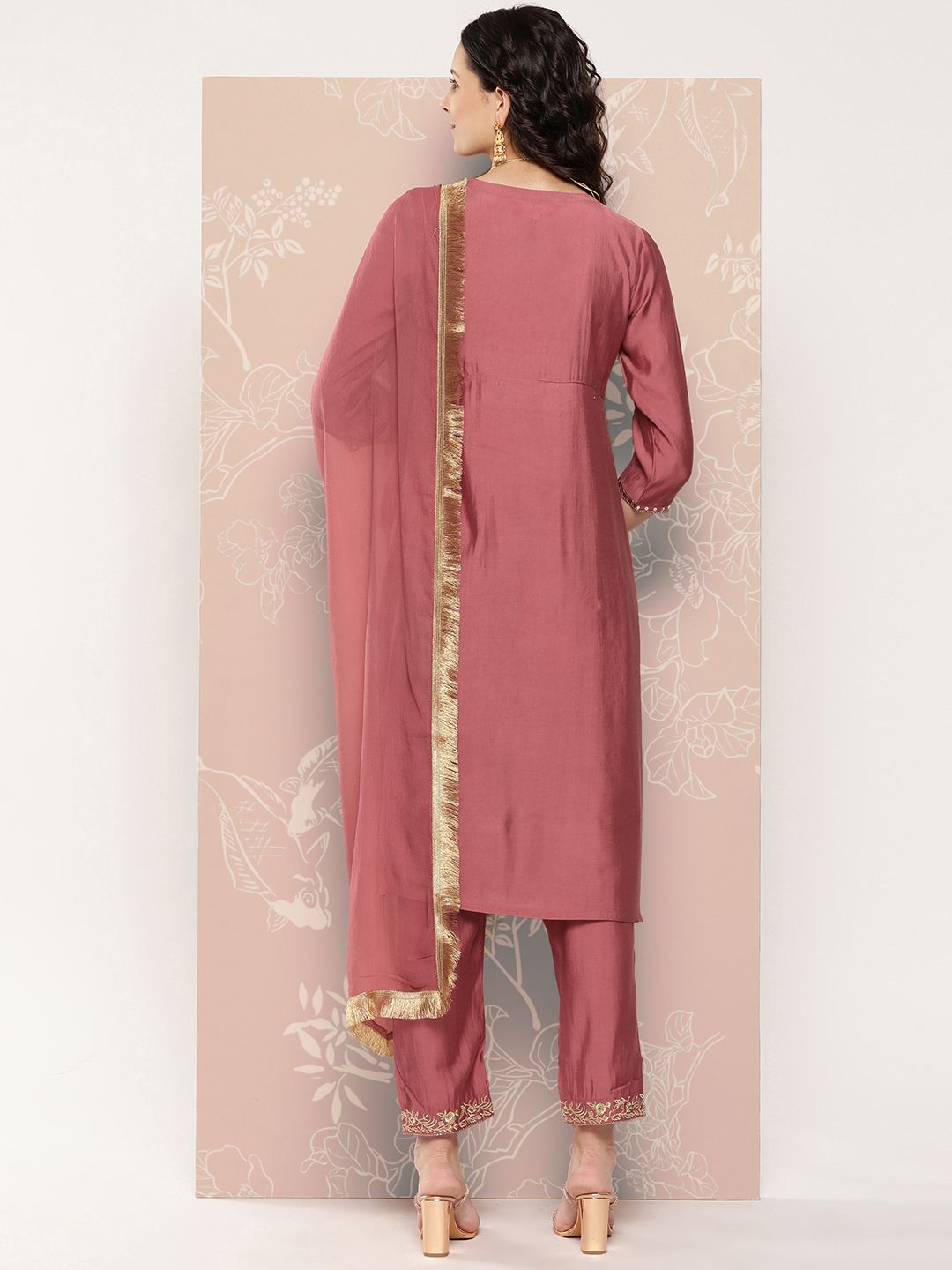 Dhiyona VA Women's Embroidered Empire Kurta with Trousers & With Dupatta