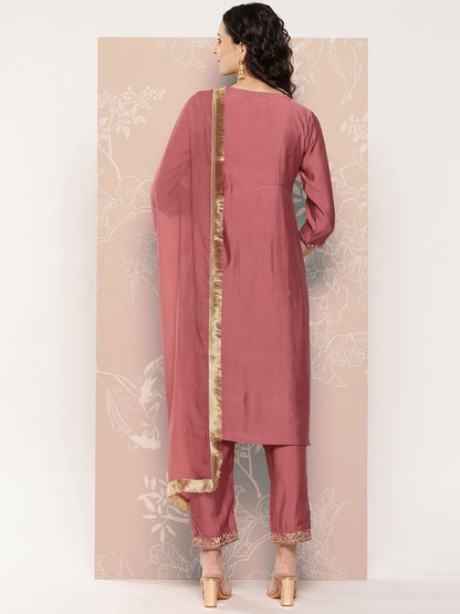 Dhiyona VA Women's Embroidered Empire Kurta with Trousers & With Dupatta