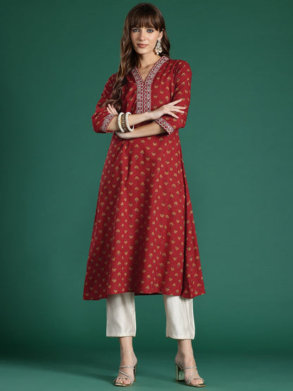 Dhiyona IE Ethnic Motifs Embroidered Mirror Work Pure Cotton Kurta