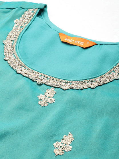 Ethnic Motifs Embroidered Sequinned Kurta with Palazzos & Dupatta