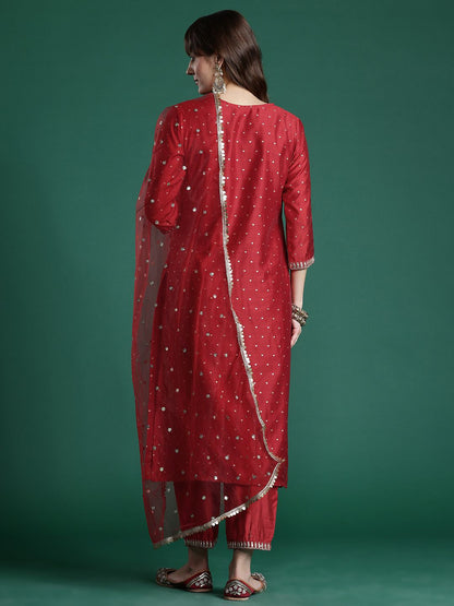 Dhiyona IE Embroidered Sequinned Kurta With Trousers & Dupatta