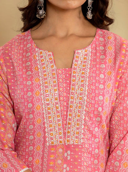 Dhiyona VA Women'sEthnic Motifs Printed Regular Mirror Work Kurta with Trousers & With Dupatta