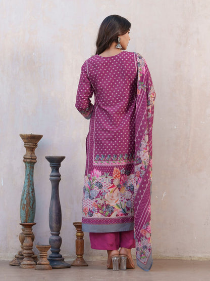 Dhiyona SN Women's Floral Printed Straight Kurta With Trousers And Dupatta