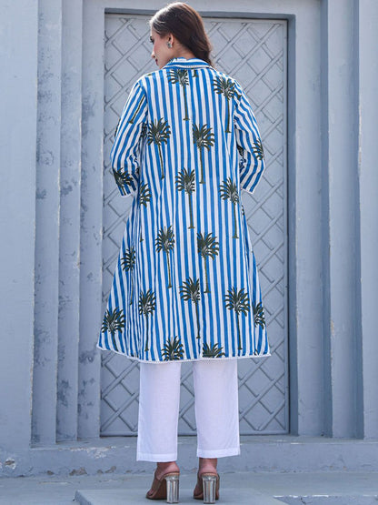 Dhiyona IE Printed Pure Cotton A-Line Tunic & Trousers Co-Ord Set