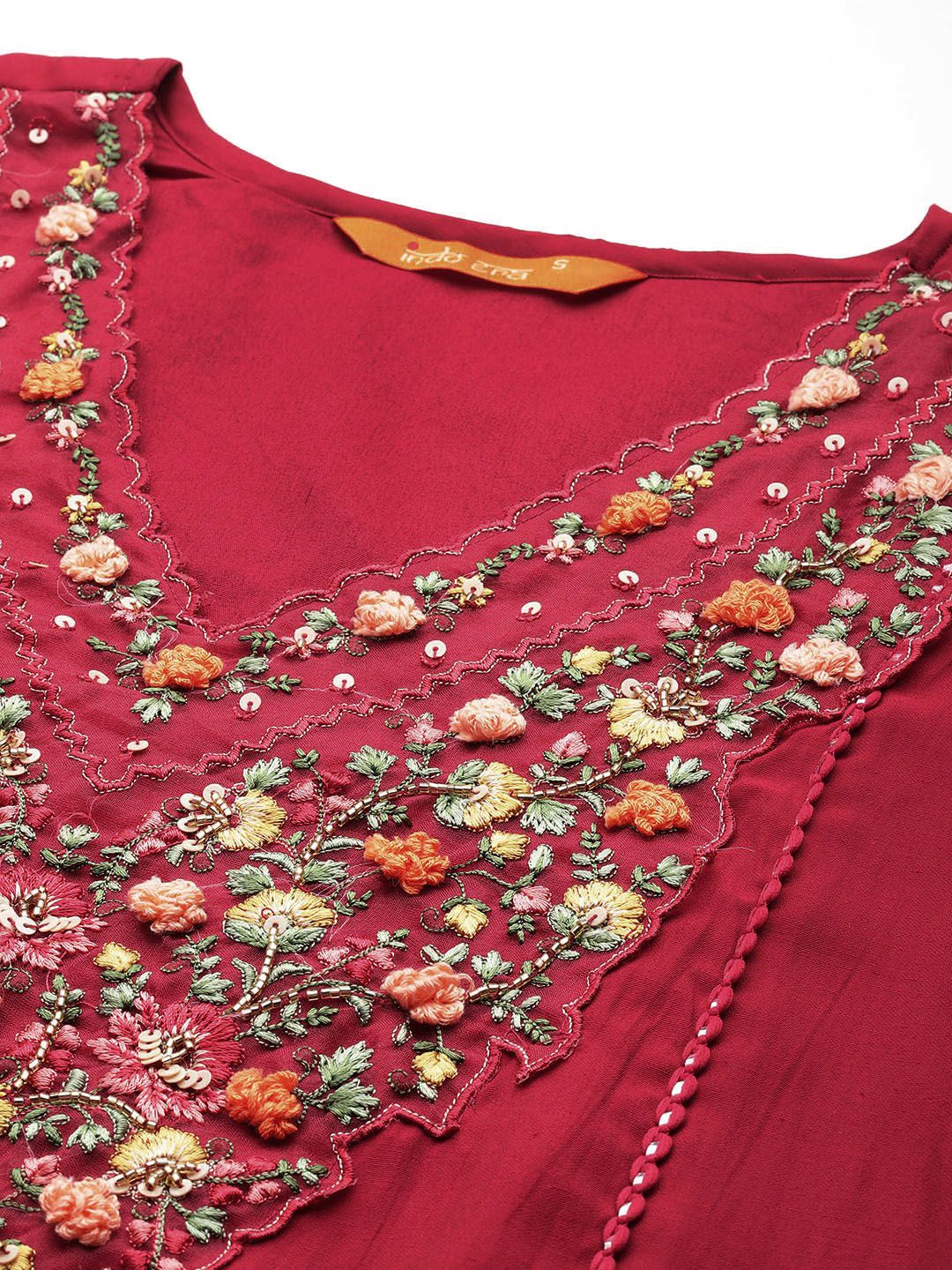 Dhiyona IE Women Floral Yoke Design Panelled Thread Work Kurta with Trousers & Dupatta
