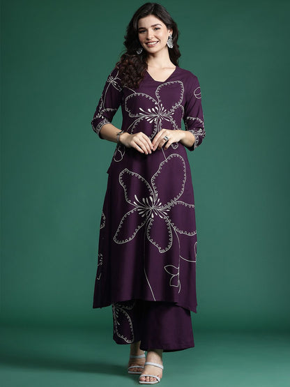 Floral Printed Sequinned Kurta with Palazzos