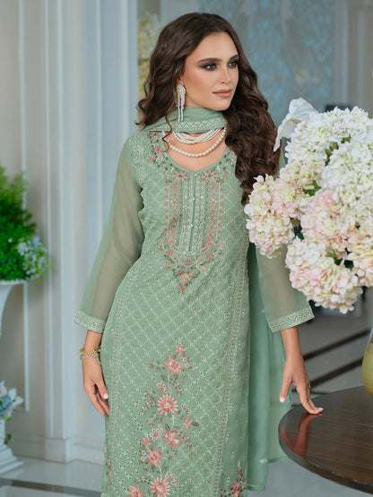 Adults-Women Woven Design Embroidered Kurta with Trousers & Dupatta