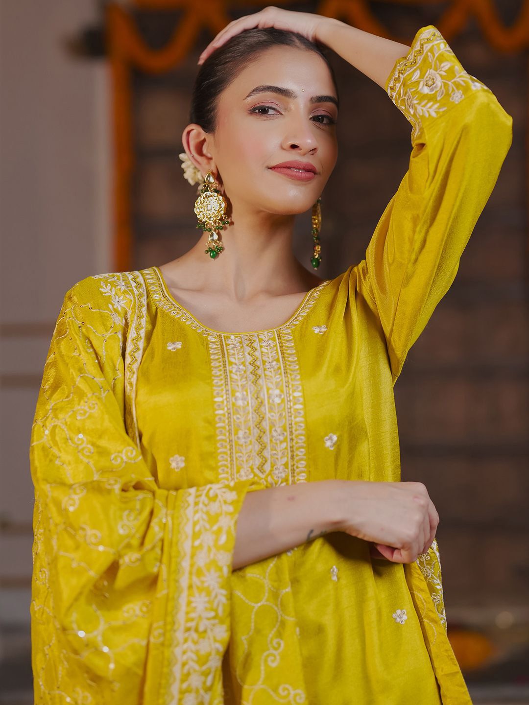 Dhiyona IE Women Ethnic Motifs Embroidered Regular Kurta with Trousers & With Dupatta