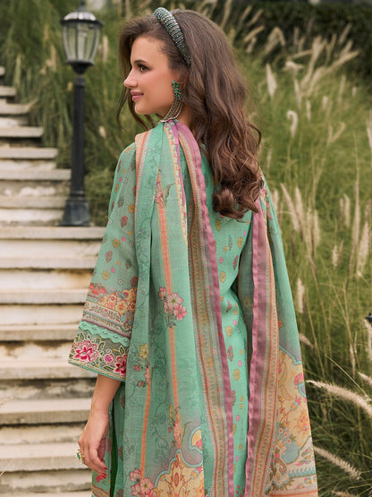 Dhiyona IE Floral Printed Sequinned Linen Kurta With Trousers And Dupatta