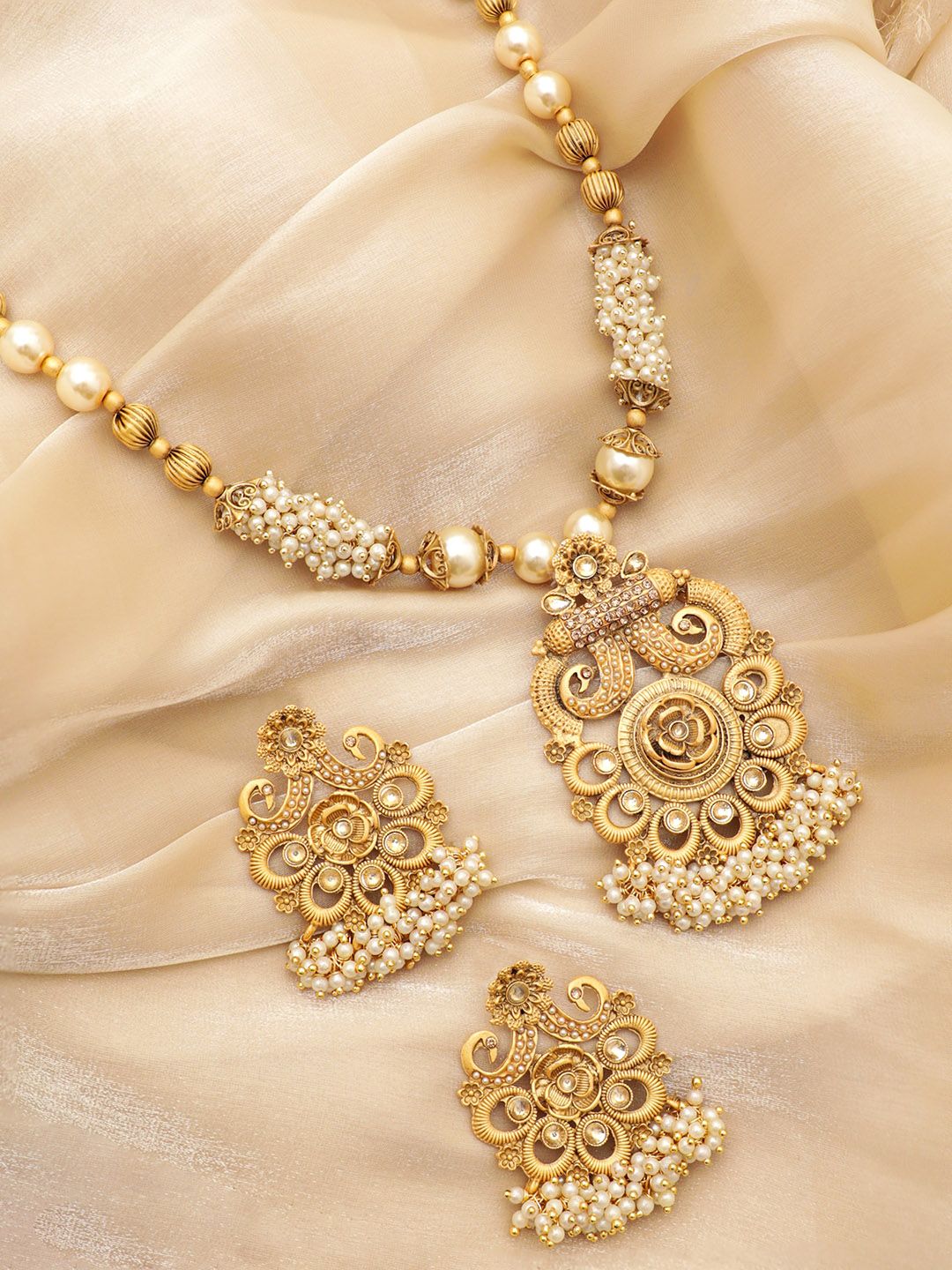 Dhiyona RJ Women's Gold-Plated Stone Studded & Beaded Necklace Set