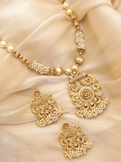 Dhiyona RJ Women's Gold-Plated Stone Studded & Beaded Necklace Set
