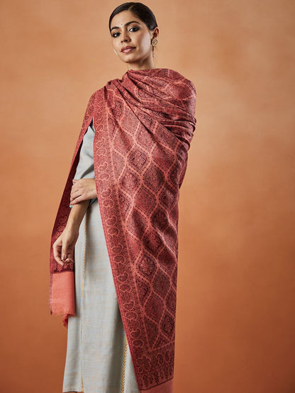 Dhiyona PA Ethnic Motifs Woven Design Woollen Fringed Shawl