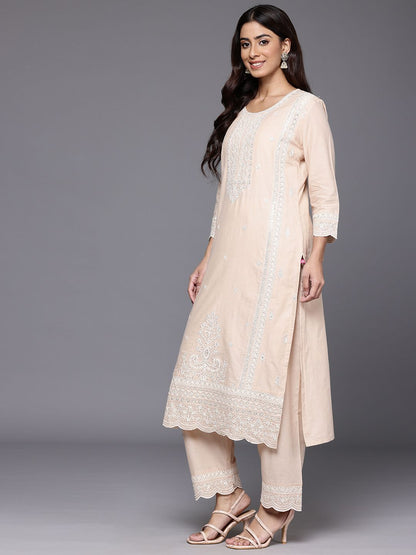 Dhiyona VA Women's Embroidered Pure Cotton Kurta with Trousers & Dupatta