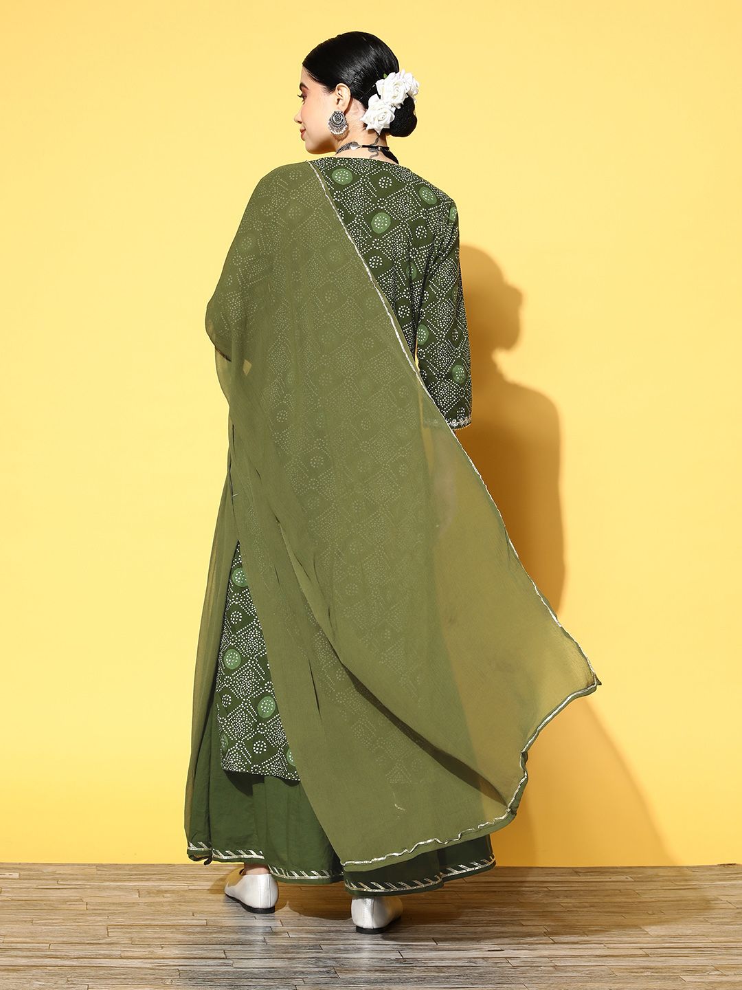 Women Green Ethnic Motifs Printed Gotta Patti Kurta with Sharara & With Dupatta