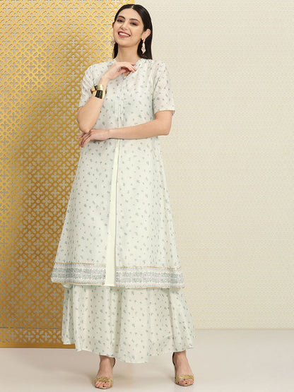 Dhiyona PD Women Women Floral Printed Pure Cotton Jashn Kurta with Jacket & Skirt