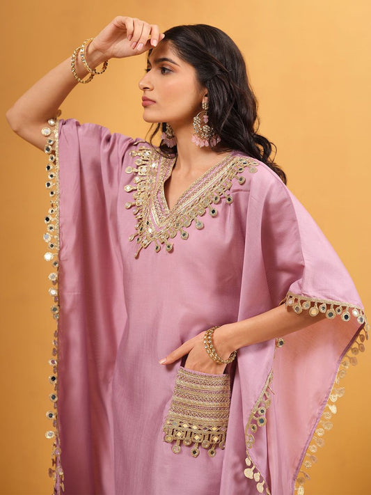 Dhiyona IS Women's Mirror Work V-Neck Kurta with Trousers