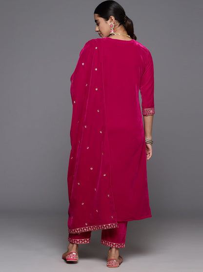 Dhiyona VA Women'sFloral Zari Embroidered Velvet Kurta with Trouser & Velvet Dupatta
