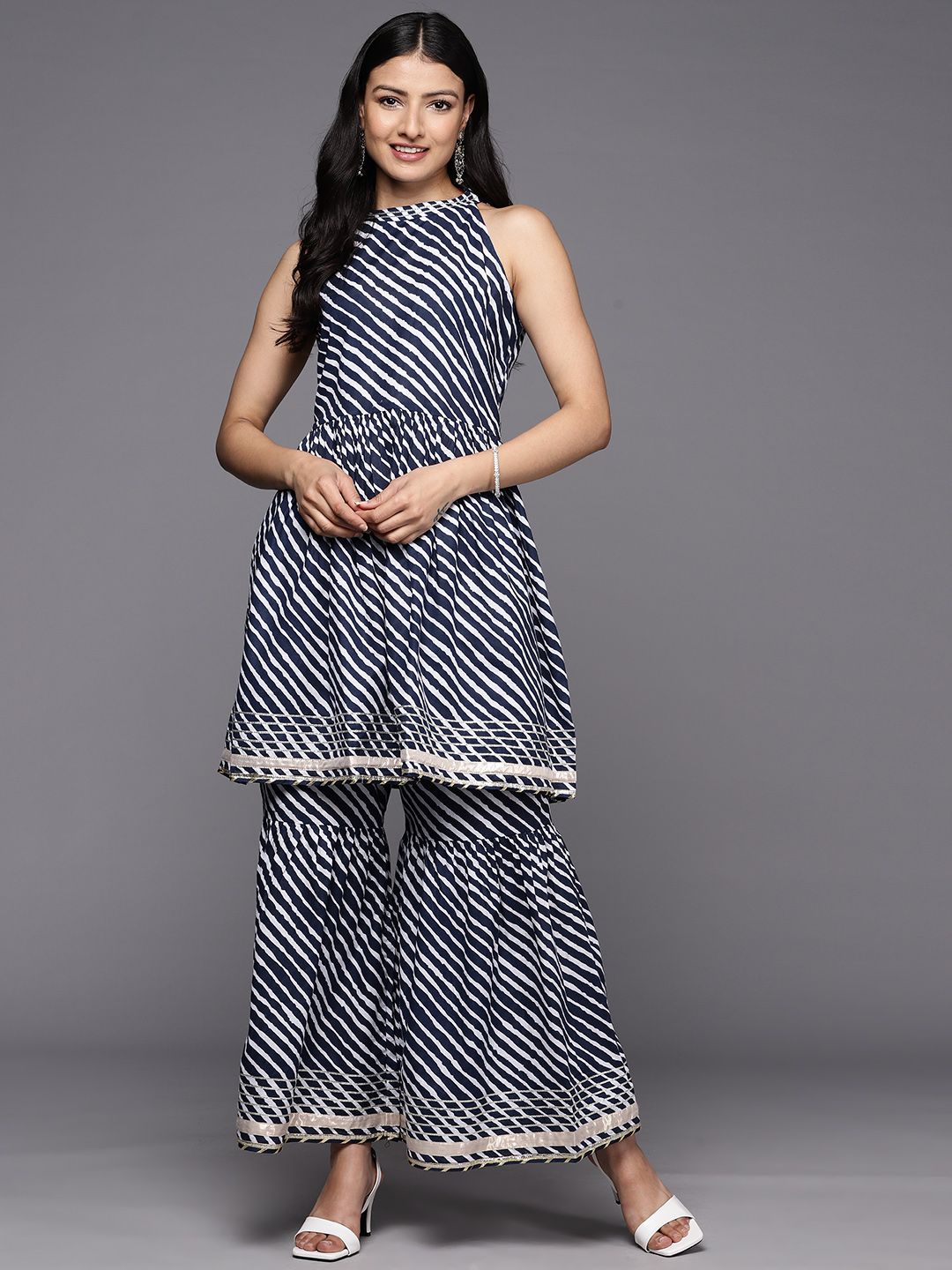 Dhiyona VA Women'sLeheriya Dyed Gotta Patti Kurti With Sharara