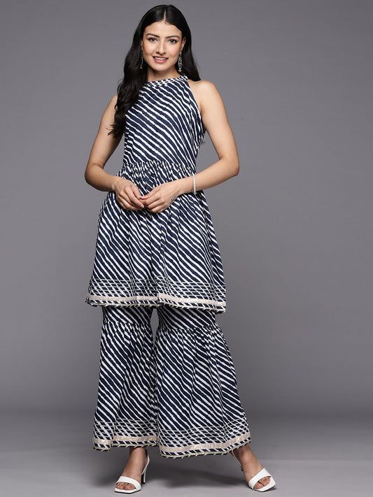 Dhiyona VA Women'sLeheriya Dyed Gotta Patti Kurti With Sharara