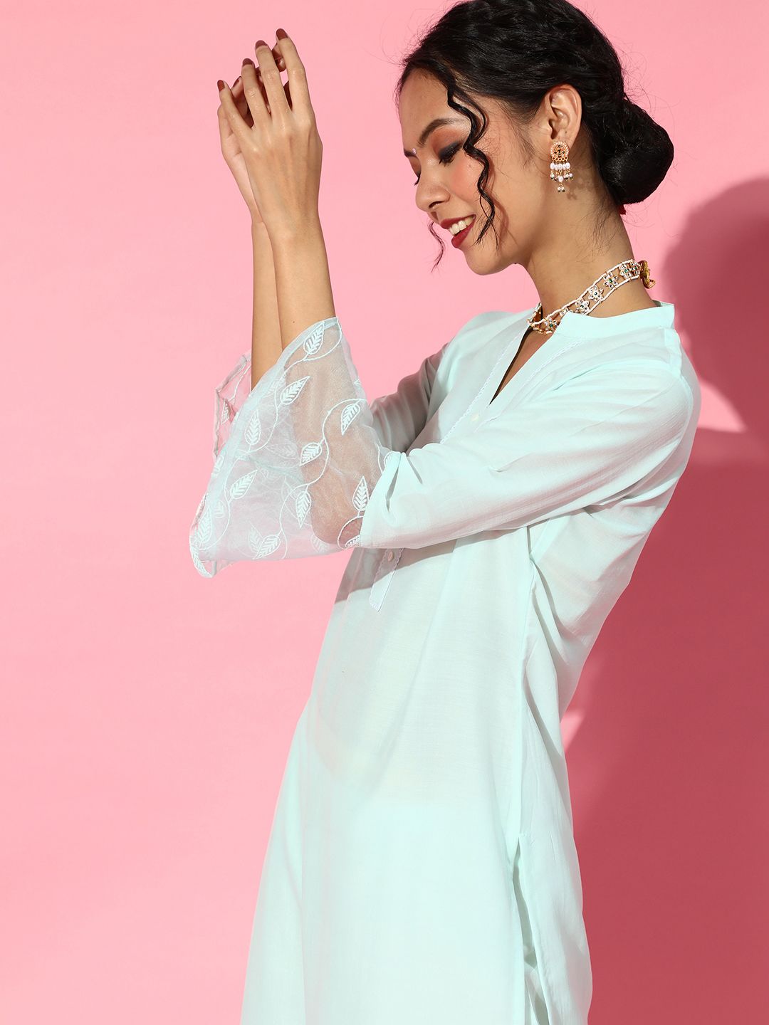 Blue Silk Blend Mandarin Collar Kurta Set