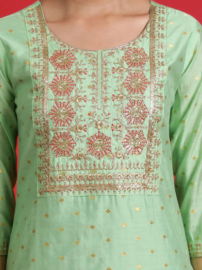 Dhiyona IE Ethnic Motifs Embroidered Chanderi Silk Kurta Withth Trousers & Dupattta