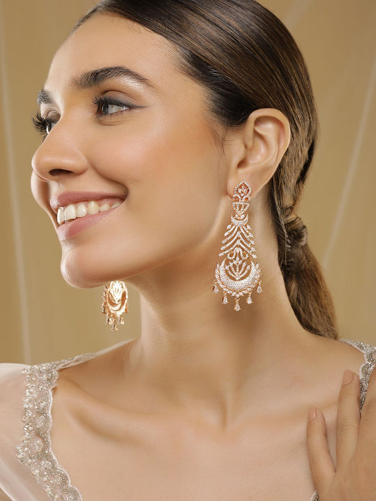 Dhiyona RJ Women's Rose Gold-Plated Contemporary Brass Cubic Zirconia Stone Drop Earrings