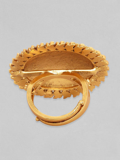 Dhiyona RJ Women's 22K Pure Gold-Plated Temple Statement Adjustable Finger Ring
