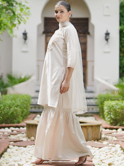 Dhiyona IE Floral Embroidered Gotta Patti Liva Kurta with Sharara & Dupatta
