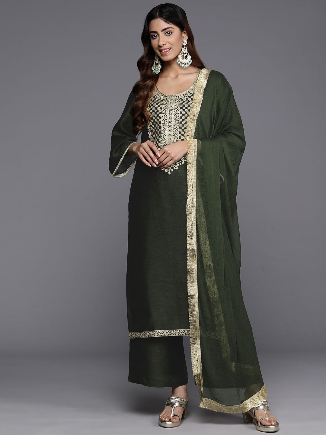 Dhiyona VA Women'sEthnic Motifs Yoke Design Kurta with Palazzos & Dupatta