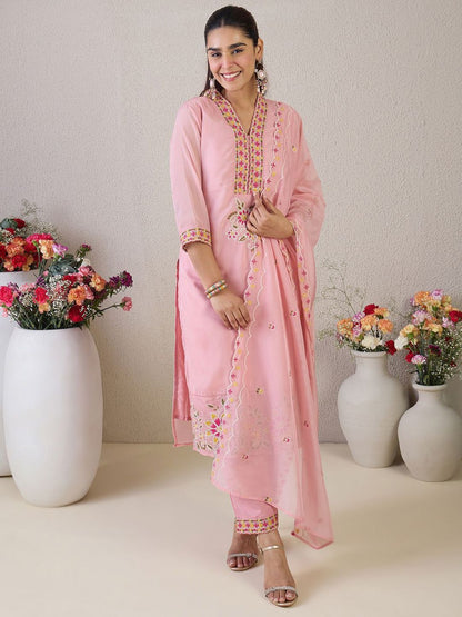 Dhiyona IE Women Floral Embroidered Kurta with Trousers & Dupatta