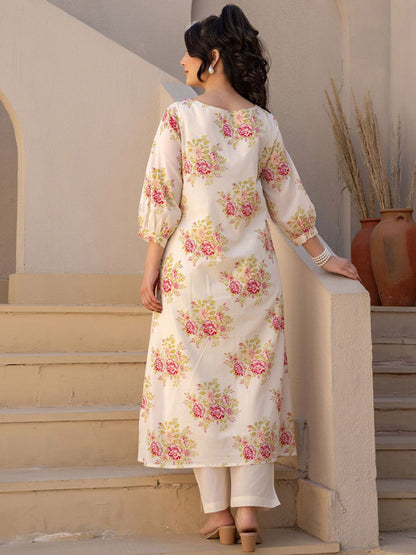 Dhiyona IE Floral Printed Pure Cotton Tunic With Trousers Co-Ords