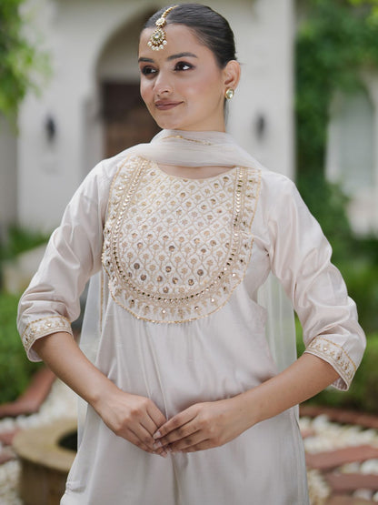 Dhiyona IE Floral Embroidered Gotta Patti Liva Kurta with Sharara & Dupatta