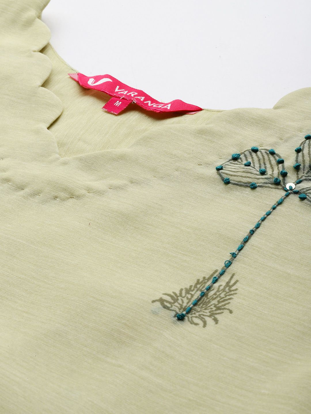 Dhiyona VA Women's Floral Embroidered Thread Work Chanderi Cotton Kurta with Trousers & Dupatta