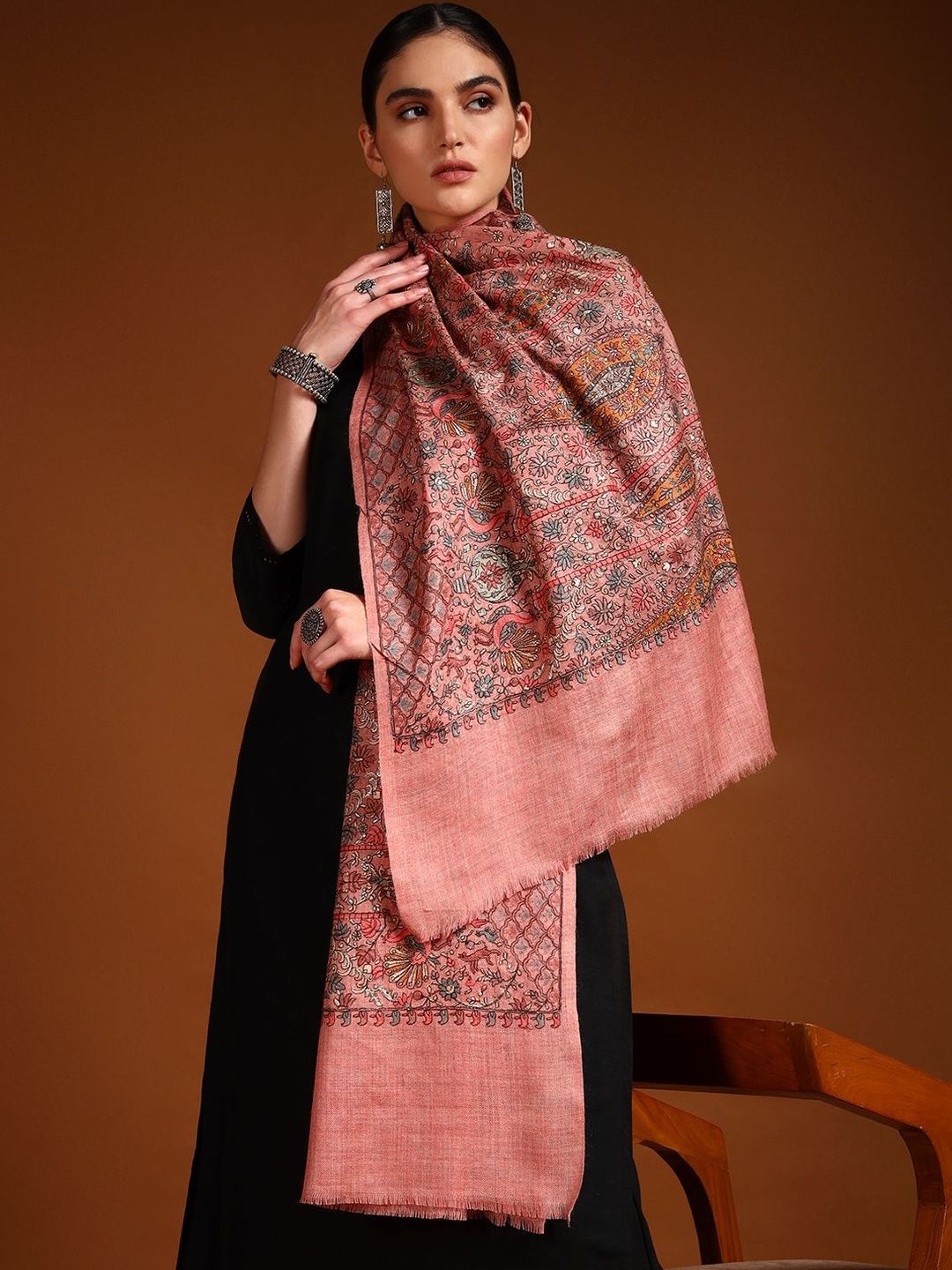 Dhiyona PA Women Ethnic Motifs Embroidered Shawl