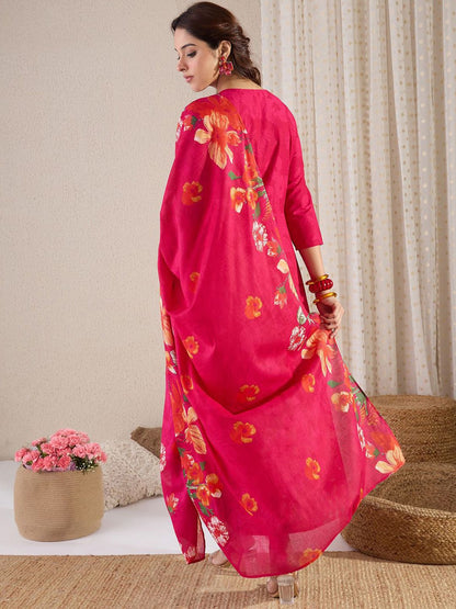 Women Floral Printed Regular Pure Cotton Kurta with Trousers & Dupatta