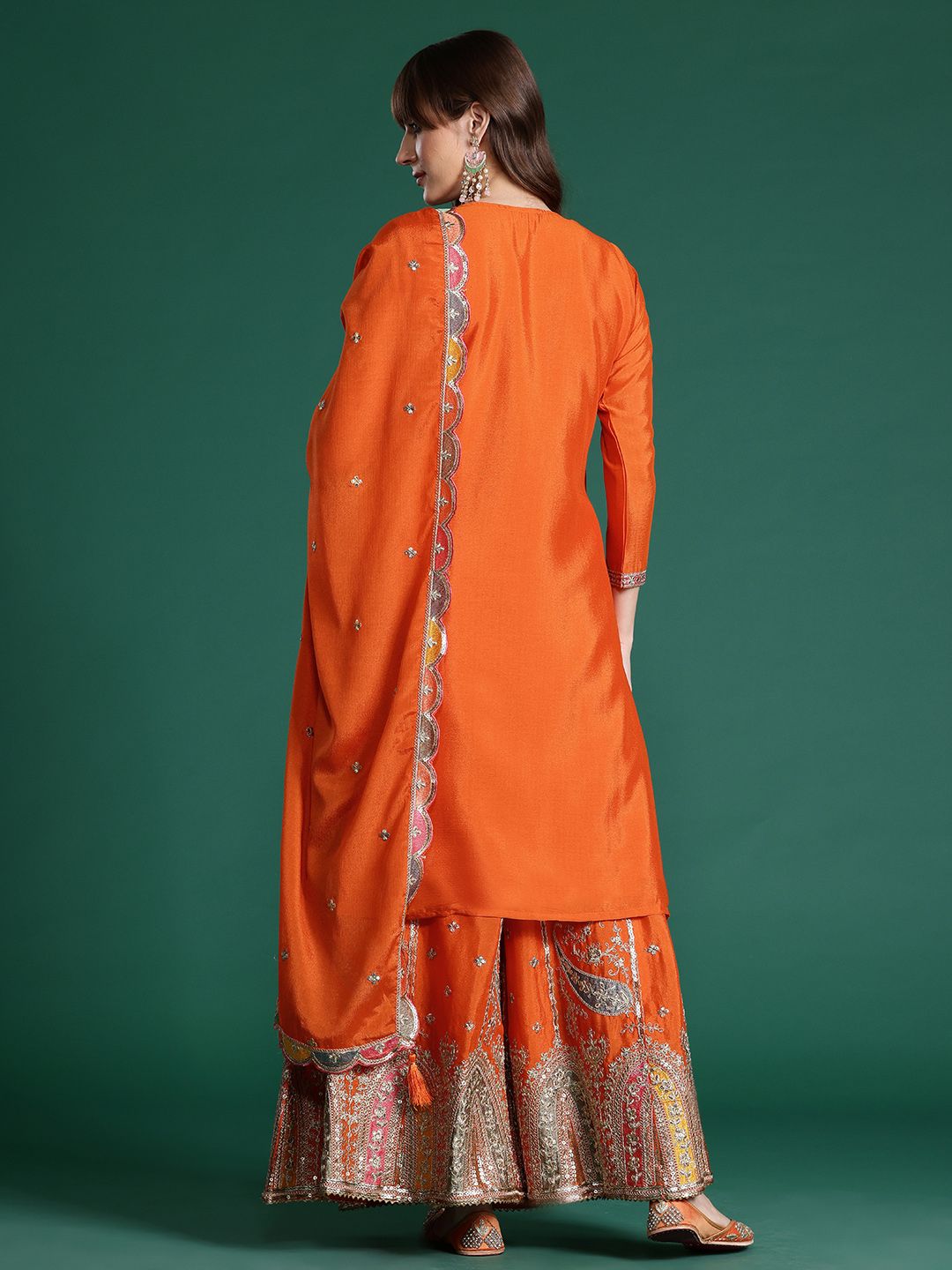 Paisley Embroidered Sequinned Kurta with Palazzos & With Dupatta