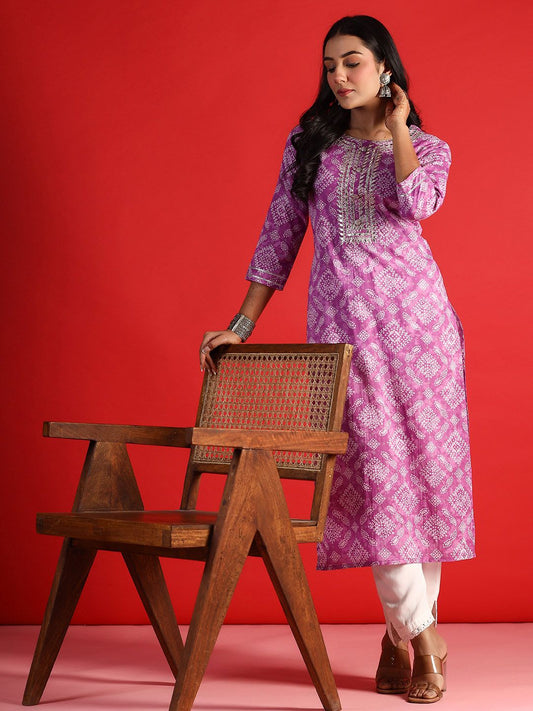 Dhiyona IE Women Ethnic Motifs Printed Cold-Shoulder Sleeves Mirror Work Kurta